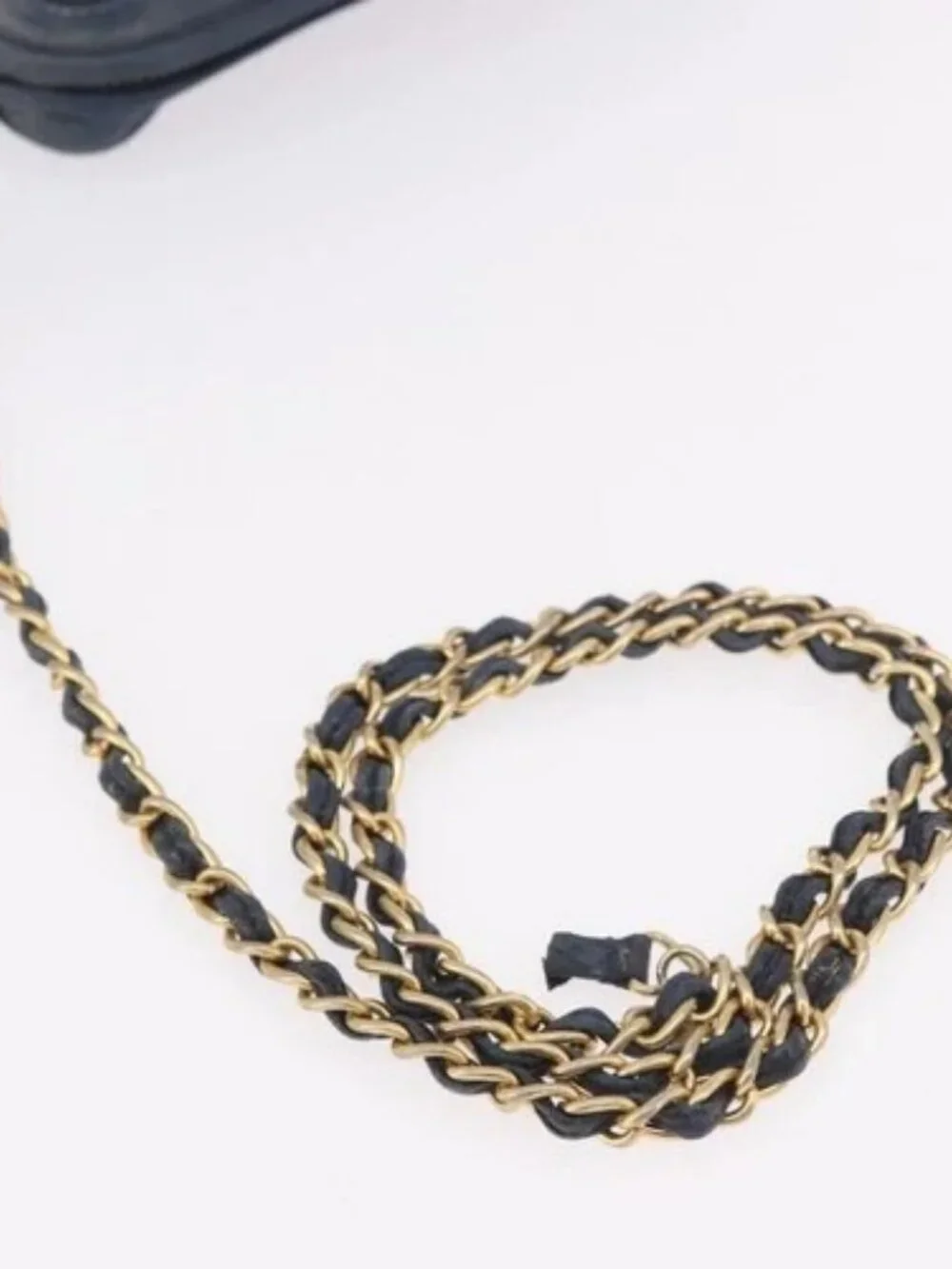 CHANEL Matelasse Chain Shoulder Bag Lamb Skin Navy Gold CC Auth BA10507